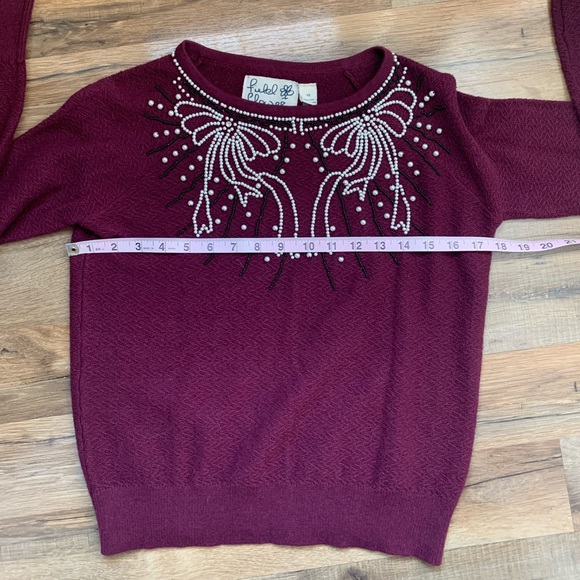 Anthropologie Field Flower Pearled Bow Embellished Sweater Size-XS - Picture 5 of 13